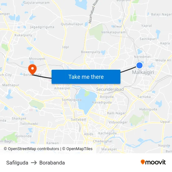 Safilguda to Borabanda map