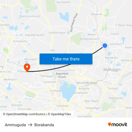 Ammuguda to Borabanda map