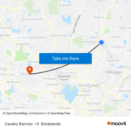 Cavalry Barrcks to Borabanda map