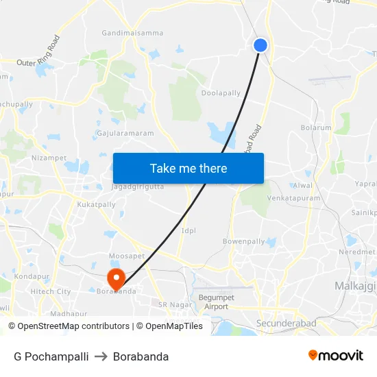 G Pochampalli to Borabanda map