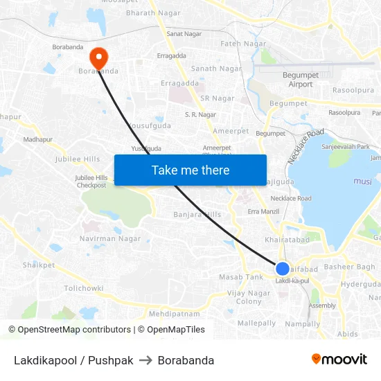 Lakdikapool / Pushpak to Borabanda map