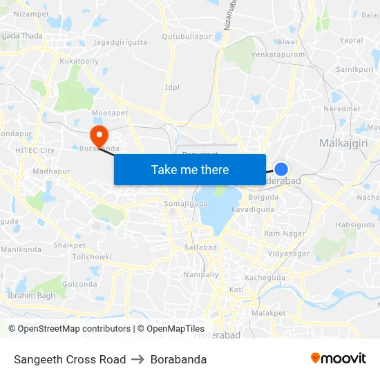 Sangeeth Cross Road to Borabanda map