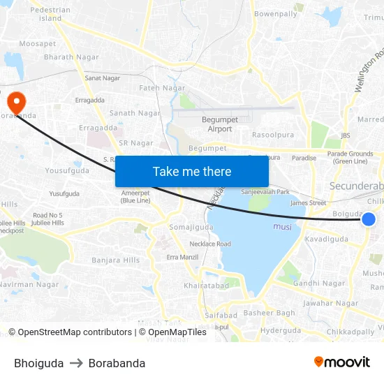 Bhoiguda to Borabanda map