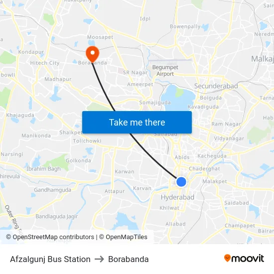 Afzalgunj Bus Station to Borabanda map