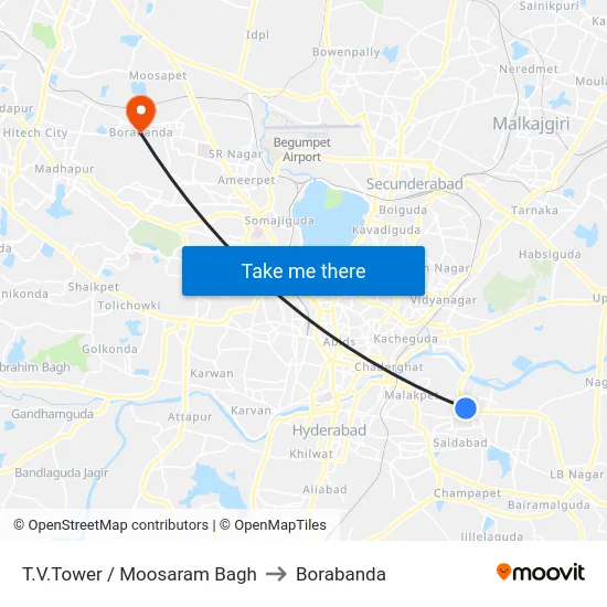 T.V.Tower / Moosaram Bagh to Borabanda map
