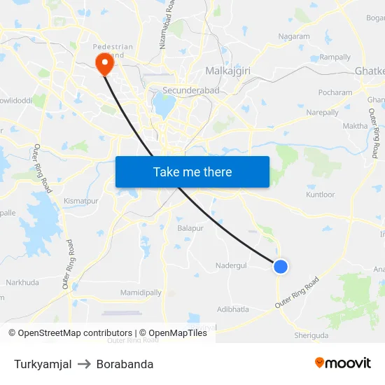 Turkyamjal to Borabanda map