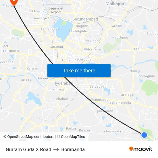 Gurram Guda X Road to Borabanda map