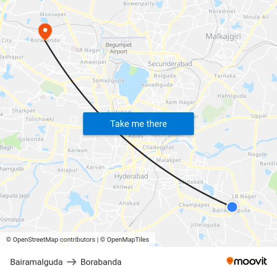 Bairamalguda to Borabanda map