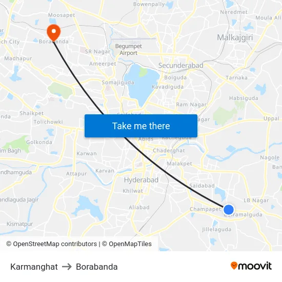 Karmanghat to Borabanda map
