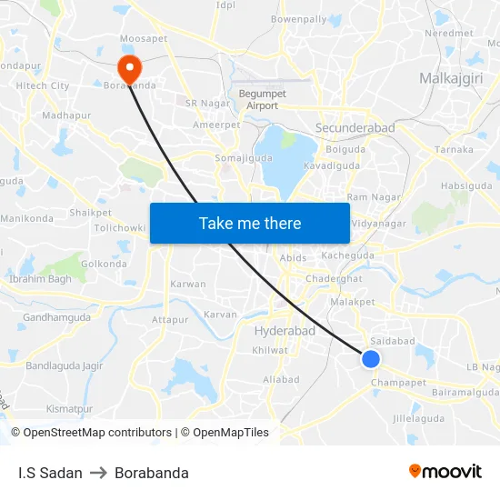 I.S Sadan to Borabanda map