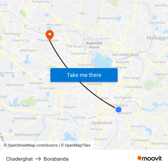 Chaderghat to Borabanda map