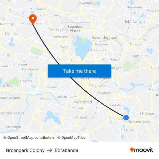 Greenpark Colony to Borabanda map