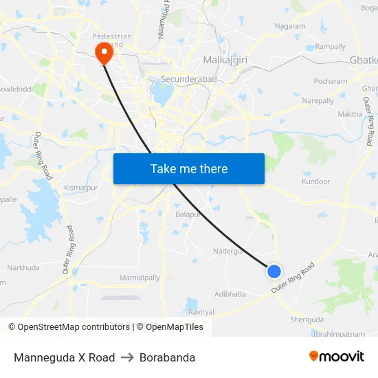 Manneguda X Road to Borabanda map