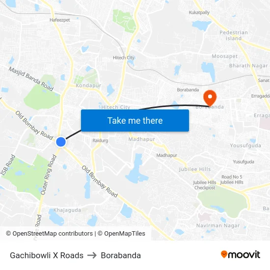 Gachibowli X Roads to Borabanda map