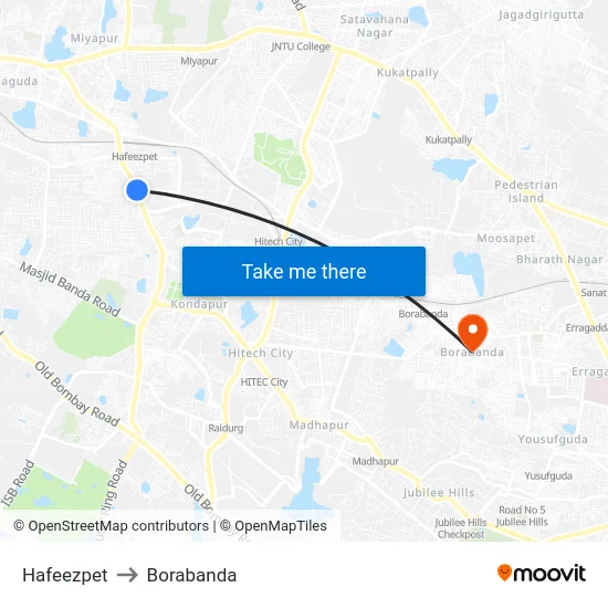 Hafeezpet to Borabanda map