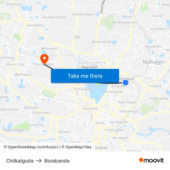 Chilkalguda to Borabanda map