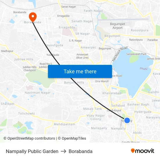 Nampally Public Garden to Borabanda map