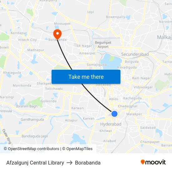 Afzalgunj Central Library to Borabanda map