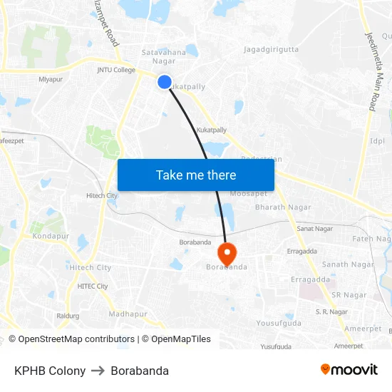 KPHB Colony to Borabanda map
