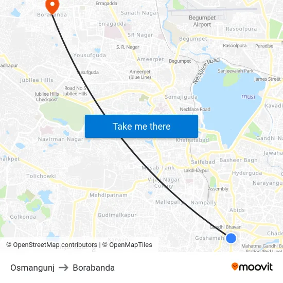 Osmangunj to Borabanda map