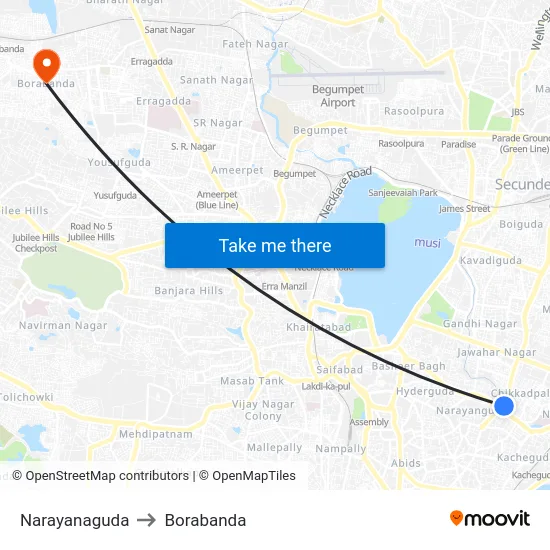 Narayanaguda to Borabanda map