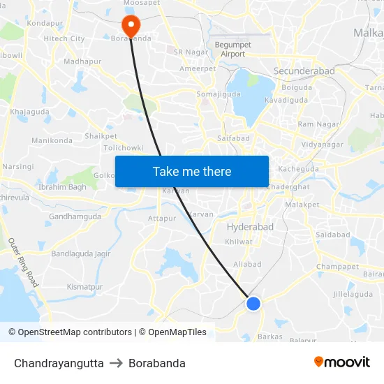 Chandrayangutta to Borabanda map