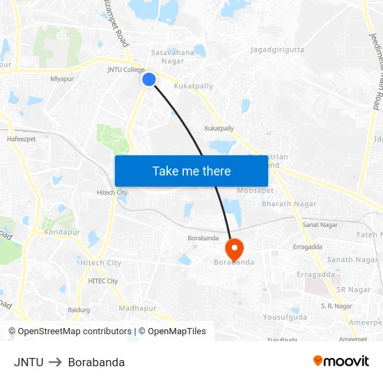 JNTU to Borabanda map