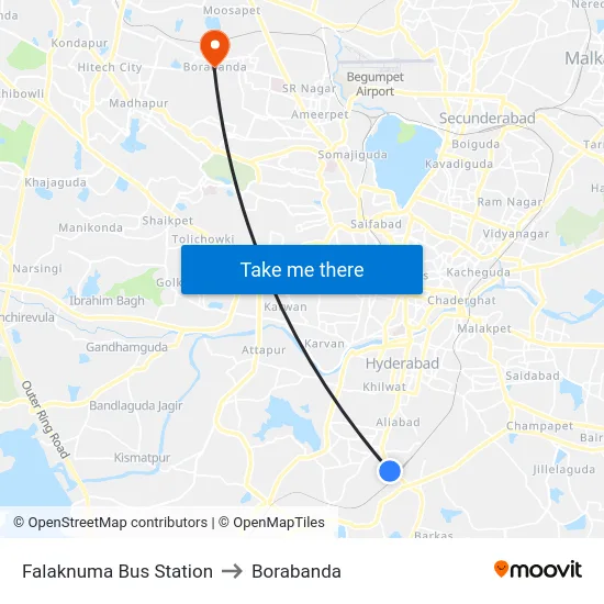 Falaknuma Bus Station to Borabanda map