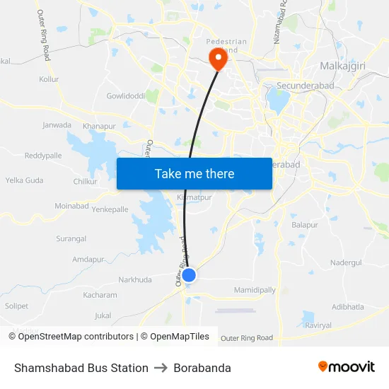 Shamshabad Bus Station to Borabanda map