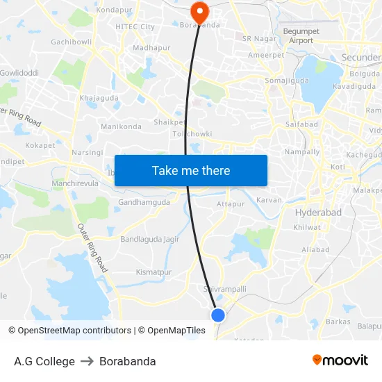 A.G College to Borabanda map