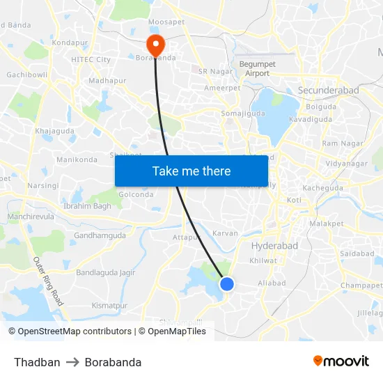 Thadban to Borabanda map