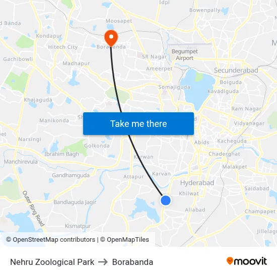 Nehru Zoological Park to Borabanda map
