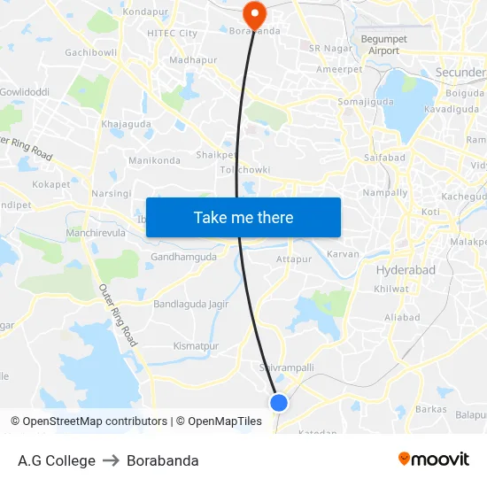 A.G College to Borabanda map