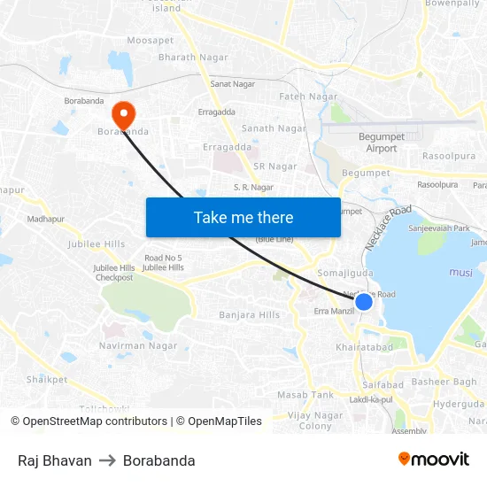 Raj Bhavan to Borabanda map