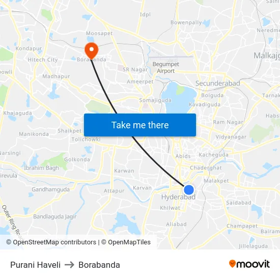 Purani Haveli to Borabanda map