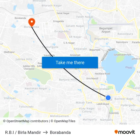 R.B.I / Birla Mandir to Borabanda map