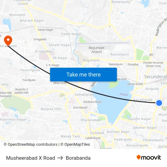 Musheerabad X Road to Borabanda map
