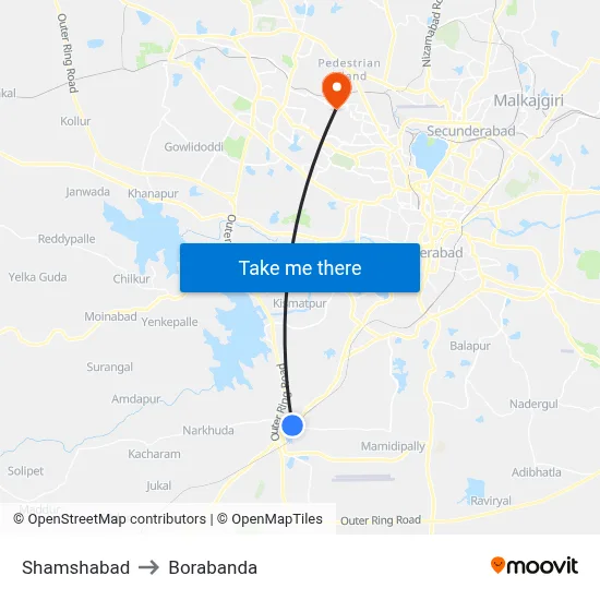 Shamshabad to Borabanda map