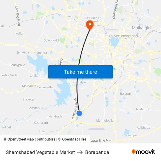 Shamshabad Vegetable Market to Borabanda map