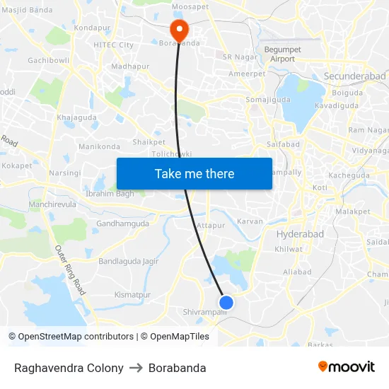 Raghavendra Colony to Borabanda map