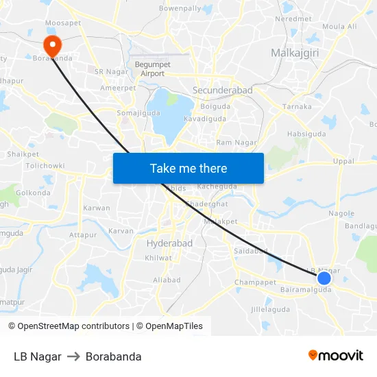 LB Nagar to Borabanda map