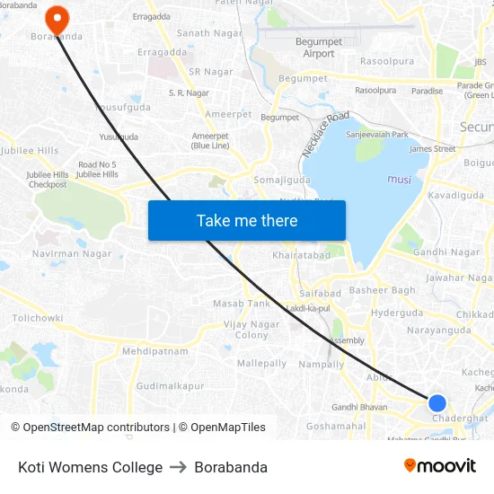 Koti Womens College to Borabanda map