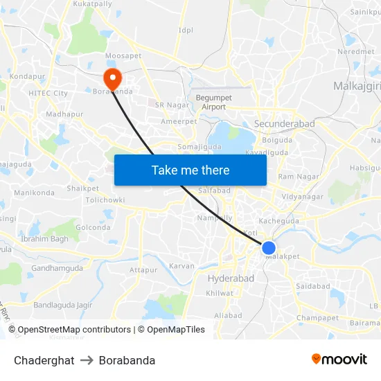 Chaderghat to Borabanda map