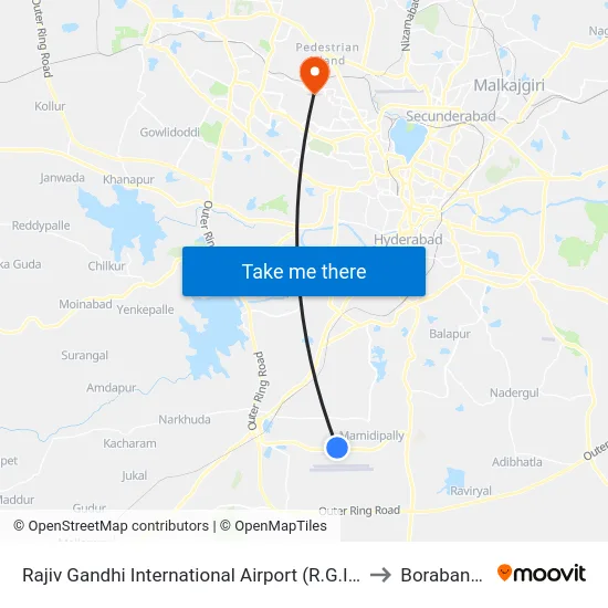 Rajiv Gandhi International Airport (R.G.I.A) to Borabanda map