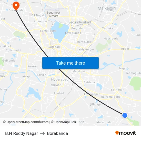 B.N Reddy Nagar to Borabanda map