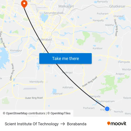Scient Institute Of Technology to Borabanda map