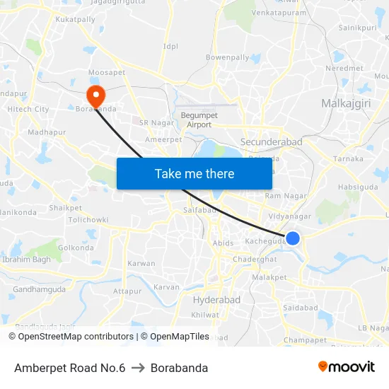 Amberpet Road No.6 to Borabanda map