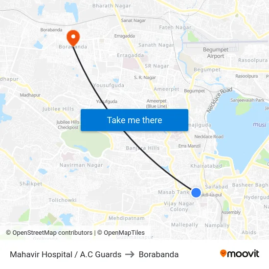 Mahavir Hospital / A.C Guards to Borabanda map