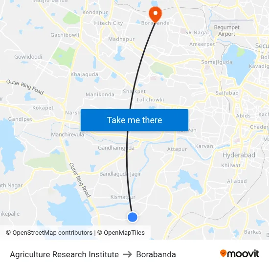 Agriculture Research Institute to Borabanda map