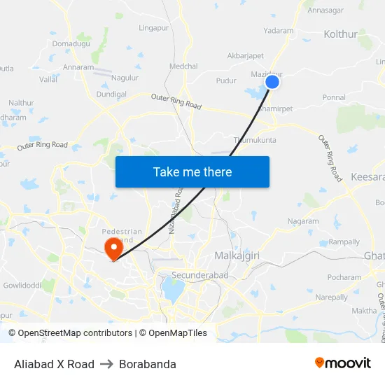 Aliabad X Road to Borabanda map
